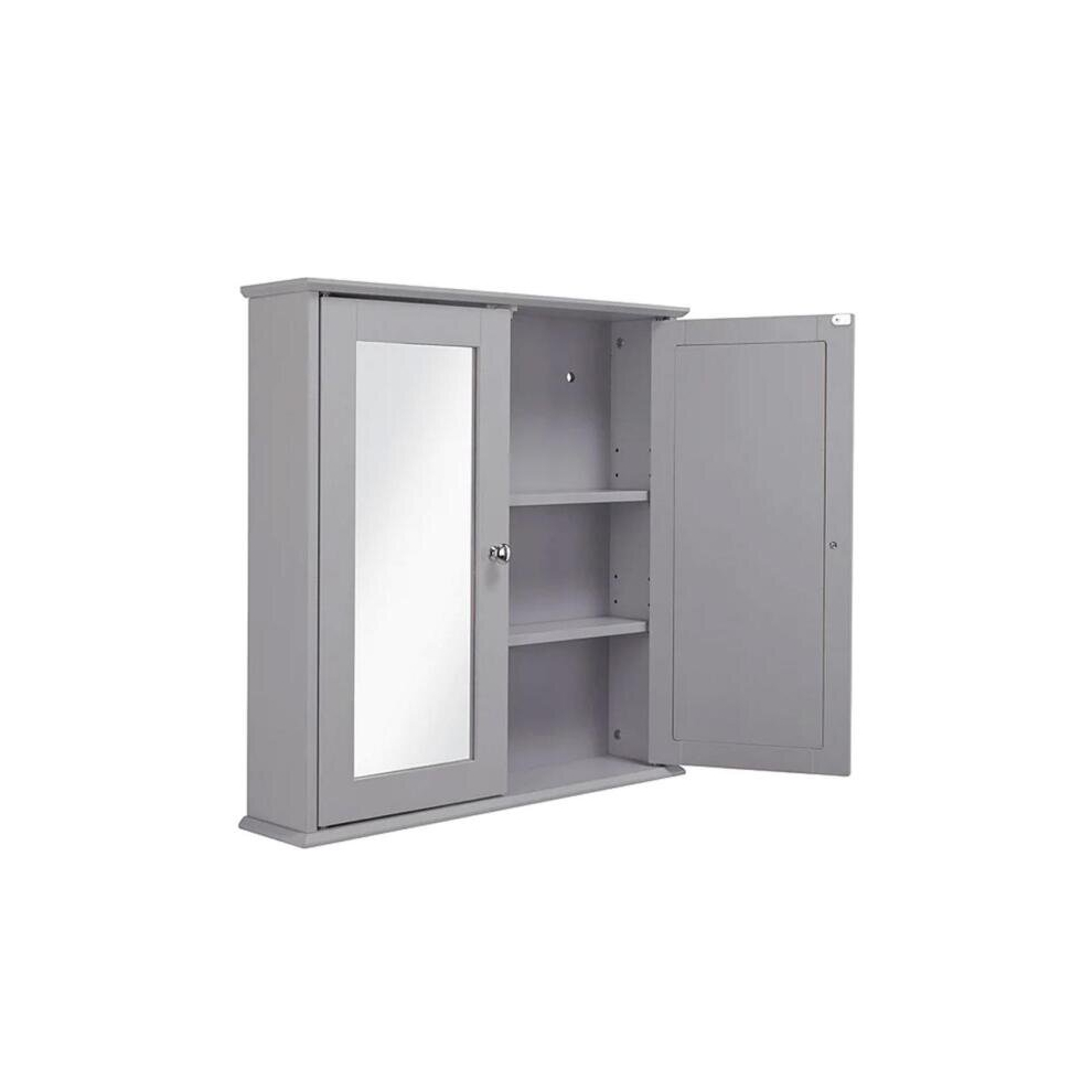 Croydex Ashby Grey Wooden Double Door Mirror Cabinet with FlexiFix 580x560x130mm