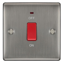 BG Electrical Metal Brushed Iridium 45A Double Pole Cooker Switch with Neon