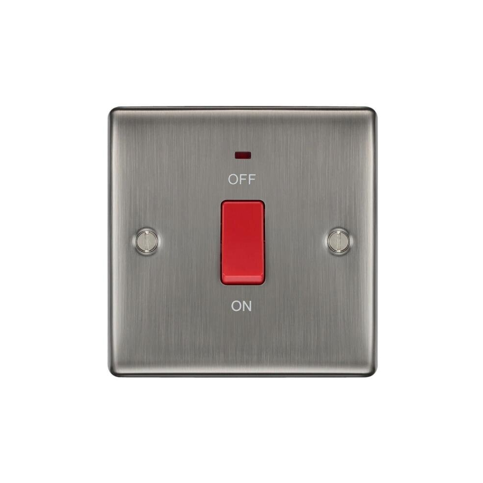 Bg Electrical Metal Brushed Iridium 45A Double Pole Cooker Switch With Neon 5050765044677