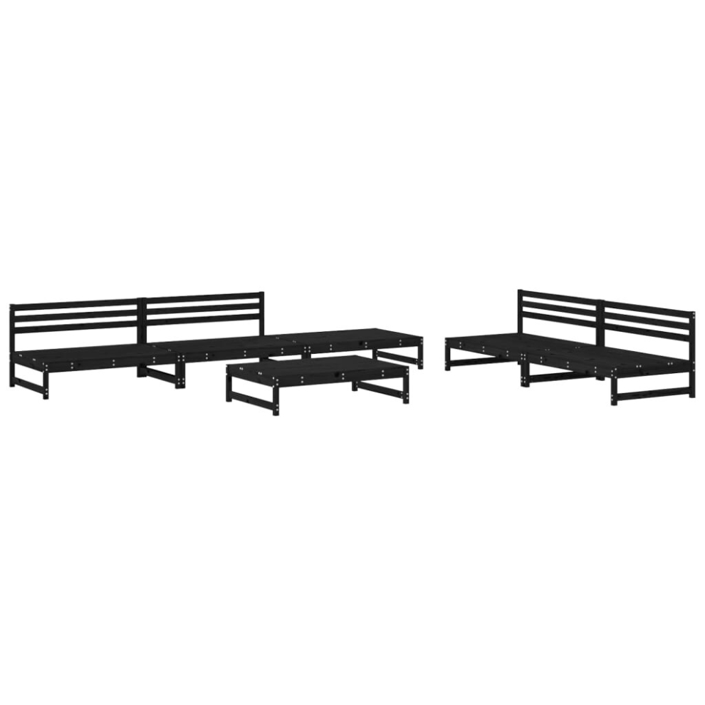 (black) vidaXL Garden Lounge Set Outdoor Modular Sofa Set 6 Piece Solid Wood Pine