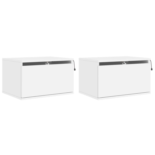 VidaXL vidaXL Wall-mounted Bedside Cabinets with LED Lights Side Table 2 pcs White