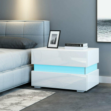 (White) Hampton & Stewart Glossy Finish LED Bedside Table