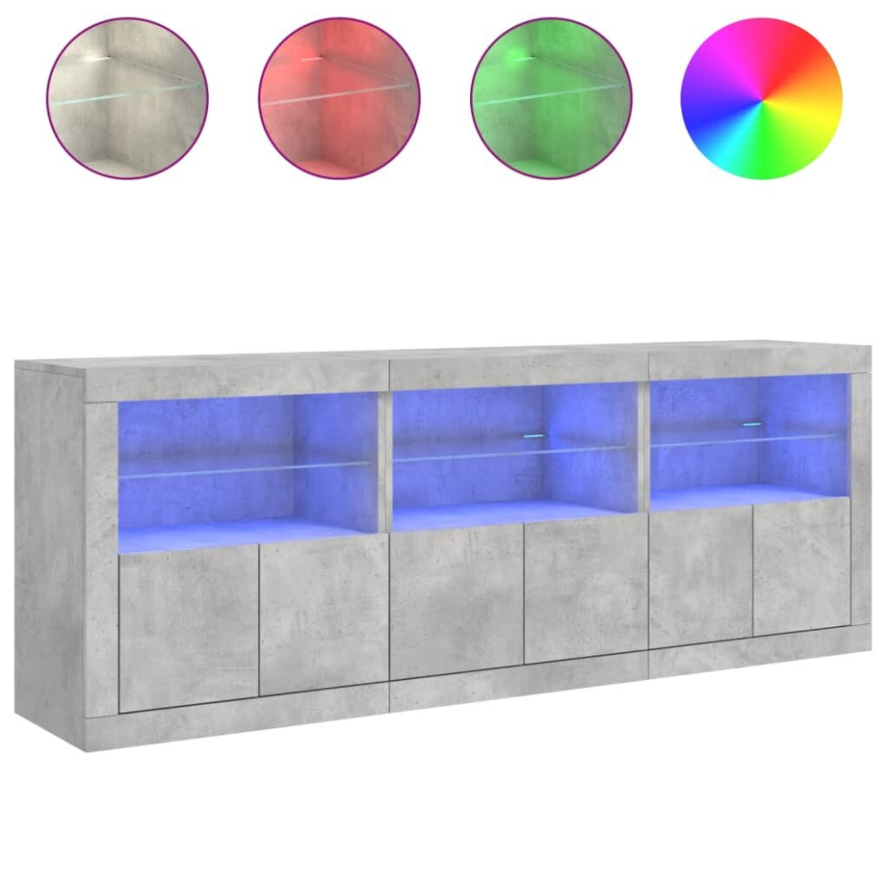 Vidaxl (Concrete Grey) Sideboard With Led Lights Cupboard Highboard Storage Cabinet Black