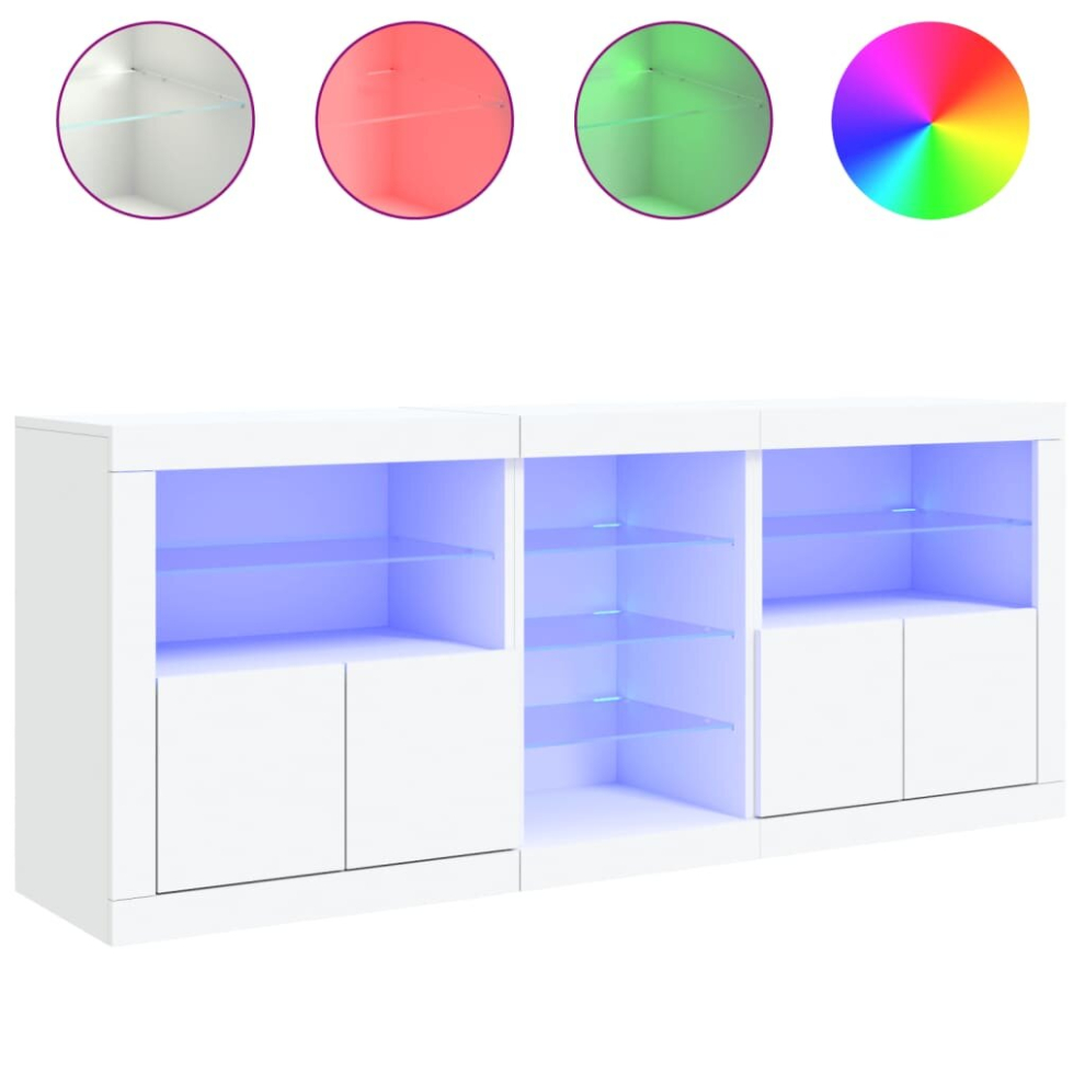 Vidaxl (White) Sideboard With Led Lights Cupboard Highboard Storage Buffet Cabinet