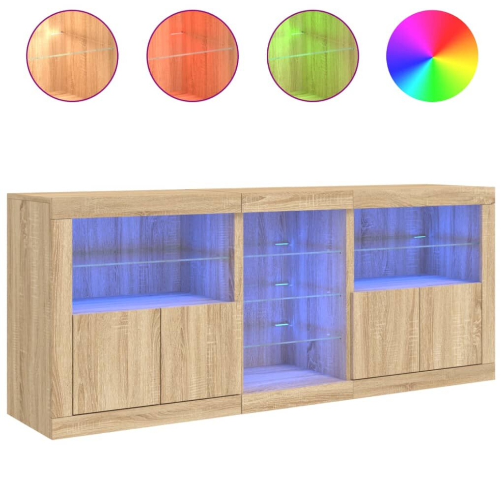 Vidaxl (Sonoma Oak) Sideboard With Led Lights Cupboard Highboard Storage Buffet Cabinet