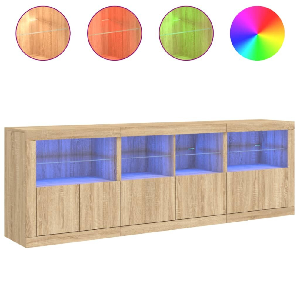 Vidaxl (Sonoma Oak) Sideboard With Led Lights Cupboard Highboard Storage Cabinet Brown Oak