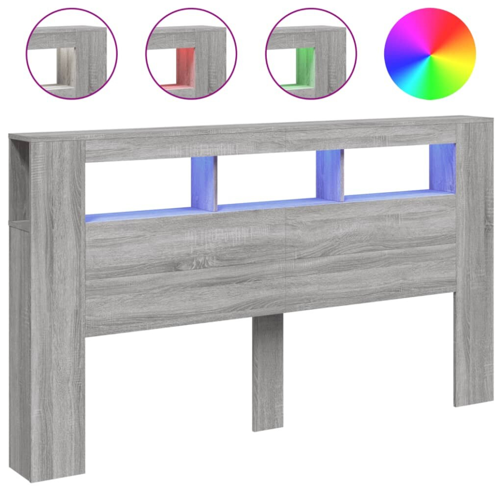 Vidaxl (Grey Sonoma, 180 X 103.5 Cm) Led Headboard Bed Header Bedroom Storage Bed Headboard Engineered Wood