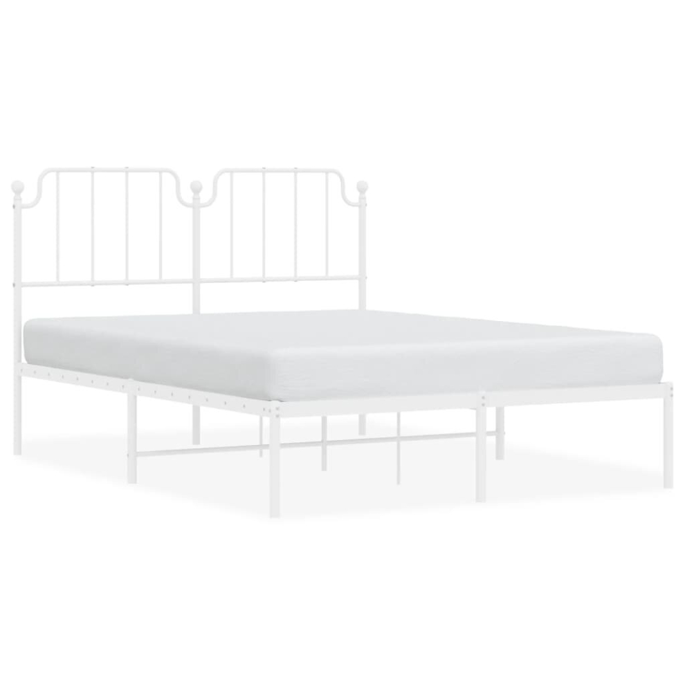 (white, 140 x 190 cm/with headboard) vidaXL Metal Bed Frame Home Bedroom Bed Base Mattress Foundation Bedstead