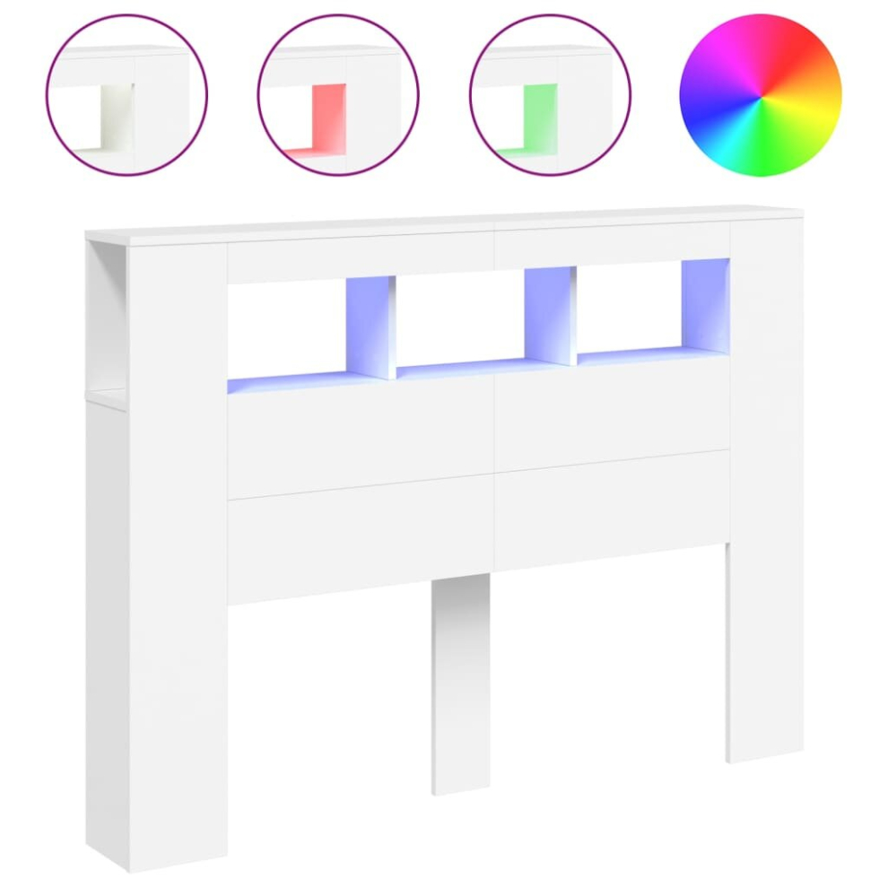 Vidaxl (White, 140 X 103.5 Cm) Led Headboard Bed Header Bedroom Storage Bed Headboard Engineered Wood