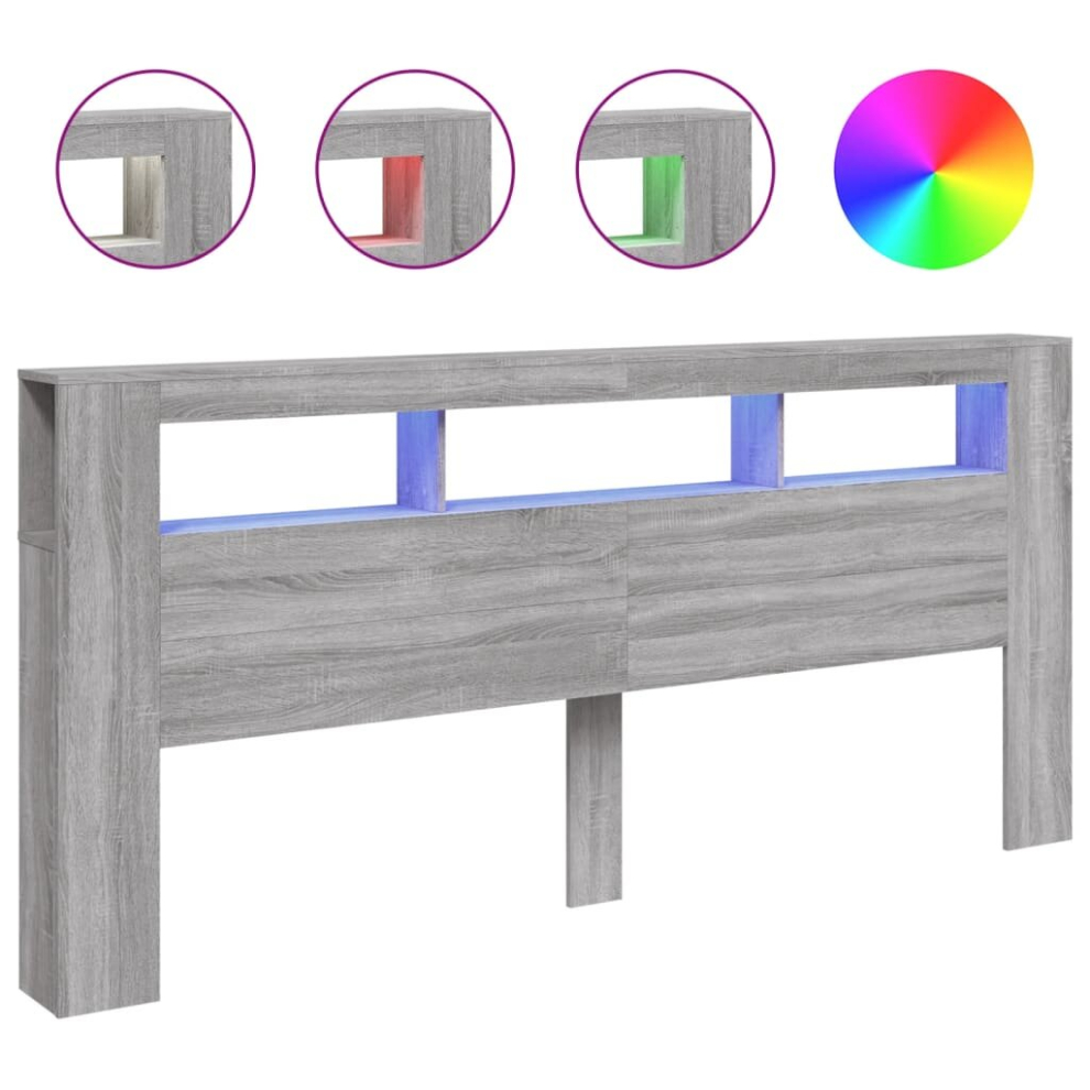 Vidaxl (Grey Sonoma, 220 X 103.5 Cm) Led Headboard Bed Header Bedroom Storage Bed Headboard Engineered Wood