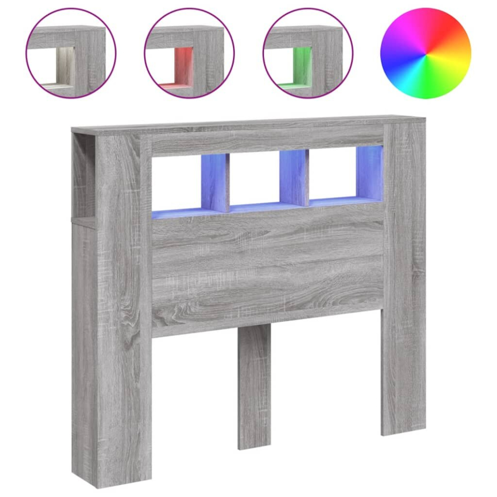 Vidaxl (Grey Sonoma, 120 X 103.5 Cm) Led Headboard Bed Header Bedroom Storage Bed Headboard Engineered Wood