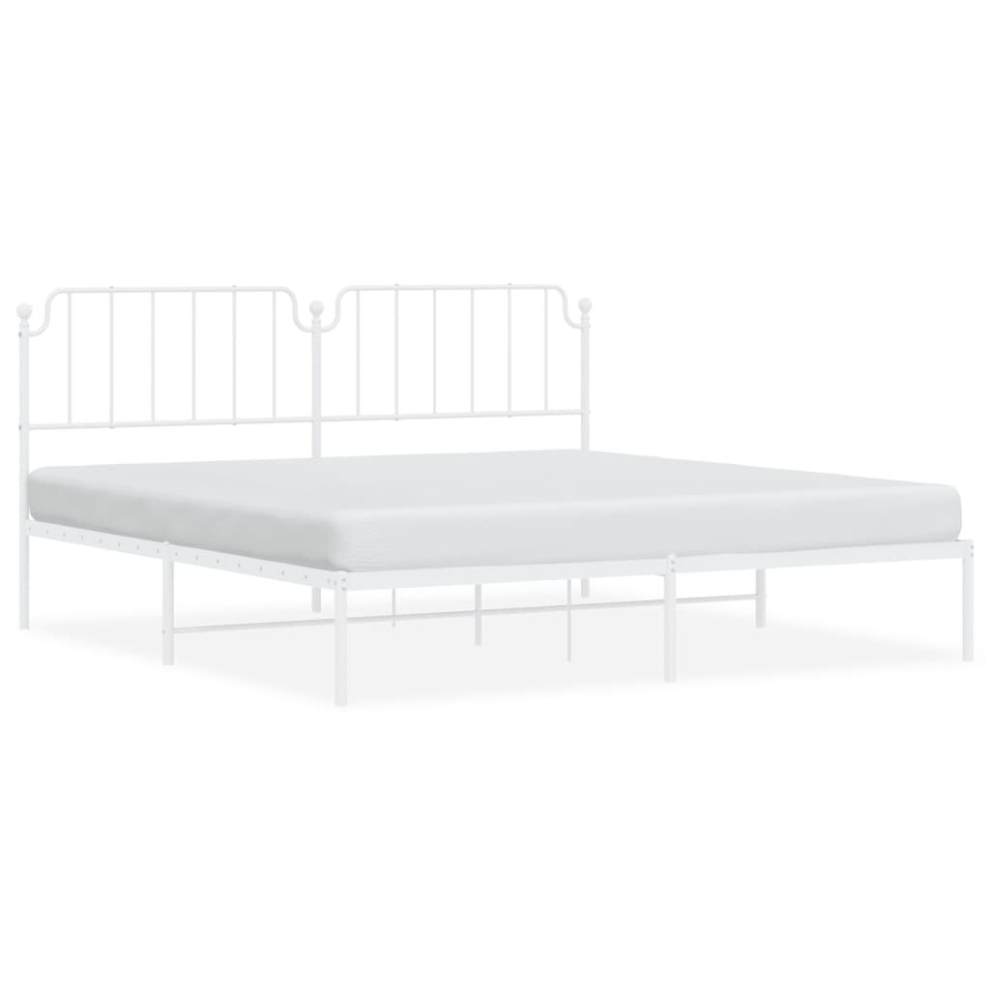 Vidaxl (White, 200 X 200 Cm/With Headboard) Metal Bed Frame Home Bedroom Bed Base Mattress Foundation Bedstead