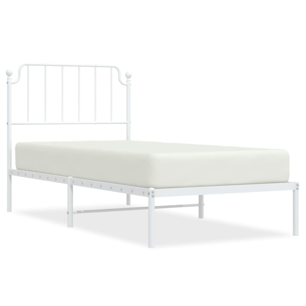 Vidaxl (White, 90 X 200 Cm/With Headboard) Metal Bed Frame Home Bedroom Bed Base Mattress Foundation Bedstead