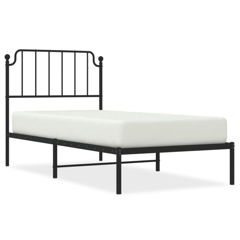 Vidaxl (Black, 90 X 200 Cm/With Headboard) Metal Bed Frame Home Bedroom Bed Base Mattress Foundation Bedstead