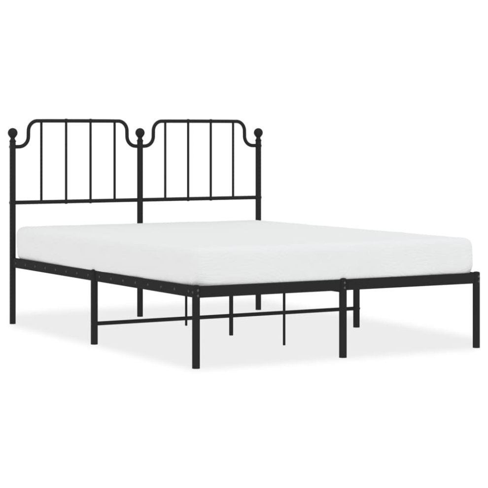 (black, 135 x 190 cm/with headboard) vidaXL Metal Bed Frame Home Bedroom Bed Base Mattress Foundation Bedstead