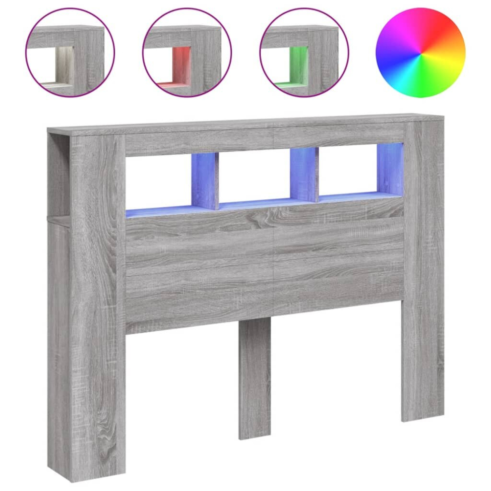 Vidaxl (Grey Sonoma, 140 X 103.5 Cm) Led Headboard Bed Header Bedroom Storage Bed Headboard Engineered Wood