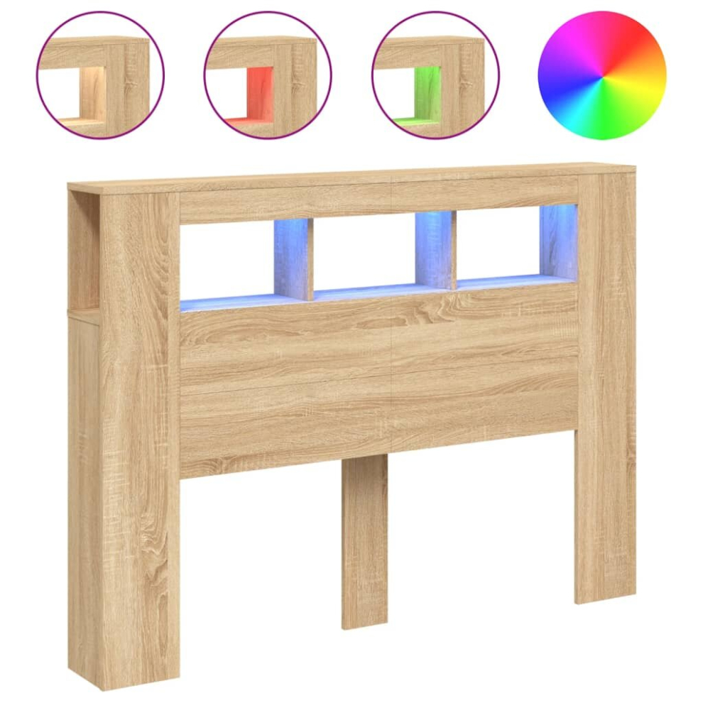 Vidaxl (Sonoma Oak, 140 X 103.5 Cm) Led Headboard Bed Header Bedroom Storage Bed Headboard Engineered Wood