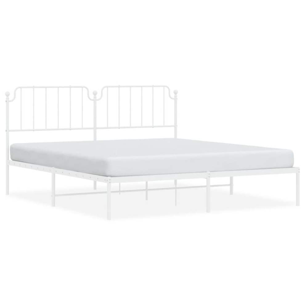 Vidaxl (White, 160 X 200 Cm/With Headboard) Metal Bed Frame Home Bedroom Bed Base Mattress Foundation Bedstead