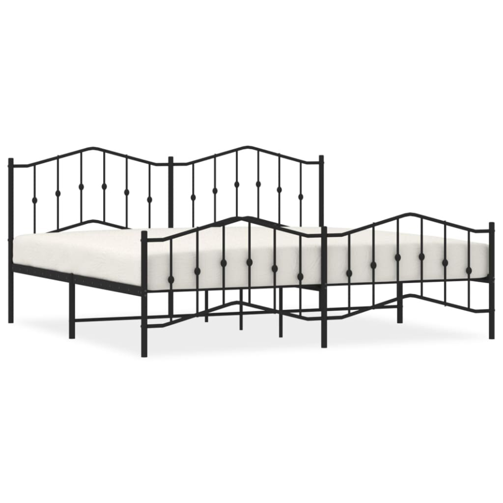 (black, 200 x 200 cm/with headboard & footboard) vidaXL Metal Bed Frame Home Bedroom Bed Base Mattress Foundation Bedstead