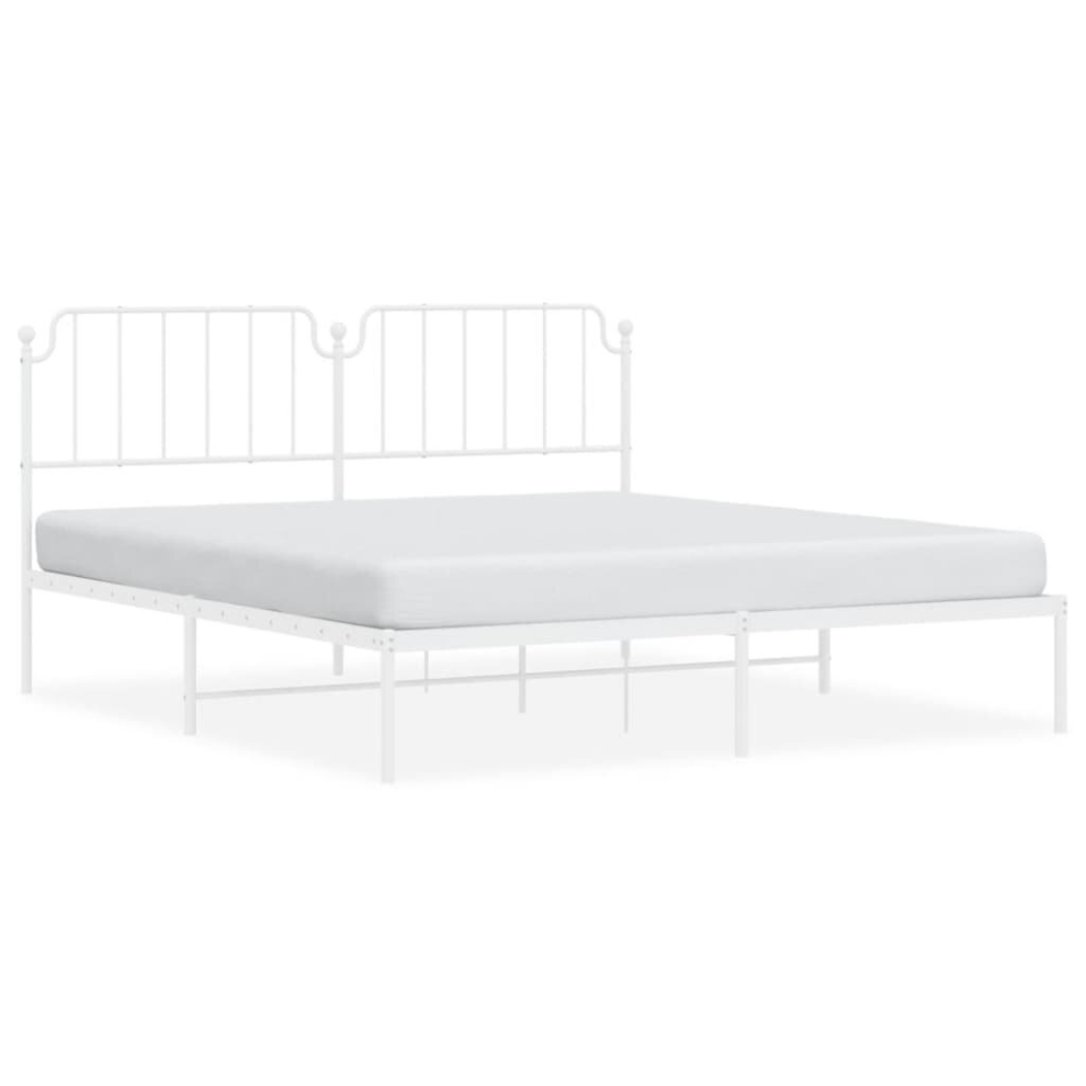 Vidaxl (White, 183 X 213 Cm/With Headboard) Metal Bed Frame Home Bedroom Bed Base Mattress Foundation Bedstead