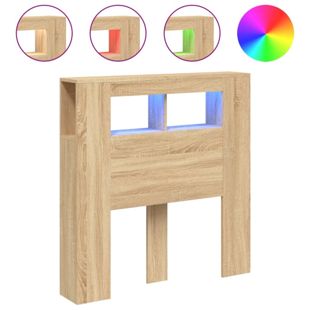 Vidaxl (Sonoma Oak, 100 X 103.5 Cm) Led Headboard Bed Header Bedroom Storage Bed Headboard Engineered Wood