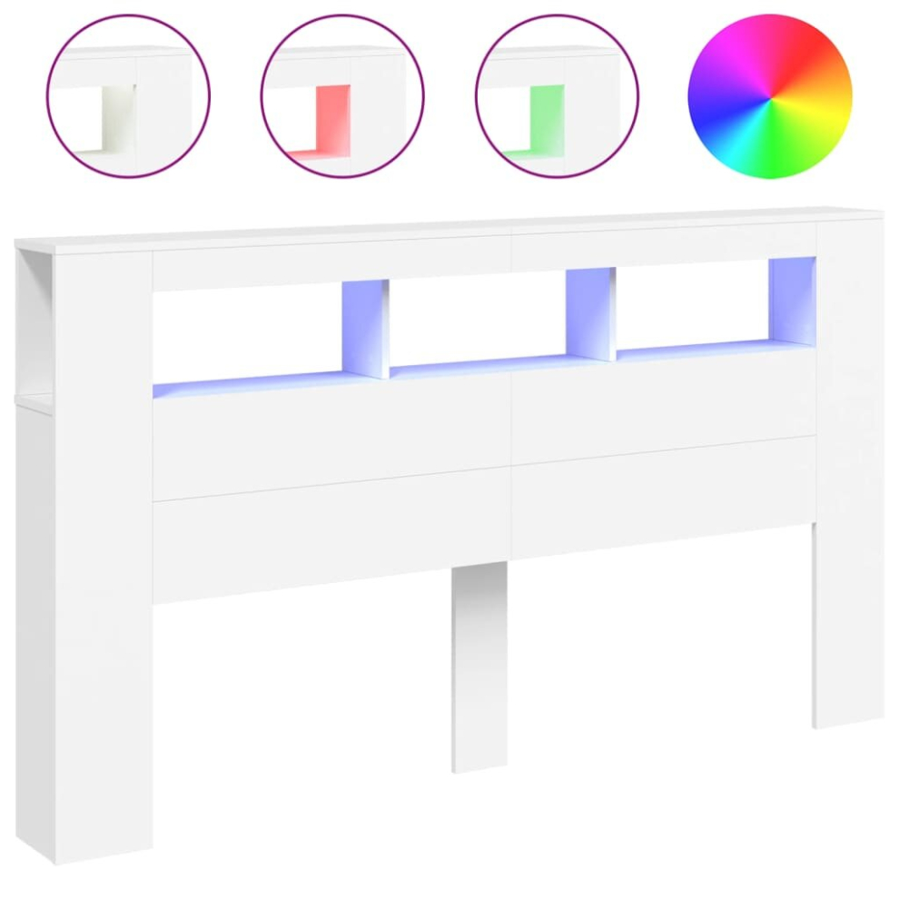 Vidaxl (White, 180 X 103.5 Cm) Led Headboard Bed Header Bedroom Storage Bed Headboard Engineered Wood