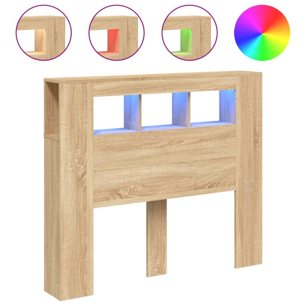 Vidaxl (Sonoma Oak, 120 X 103.5 Cm) Led Headboard Bed Header Bedroom Storage Bed Headboard Engineered Wood