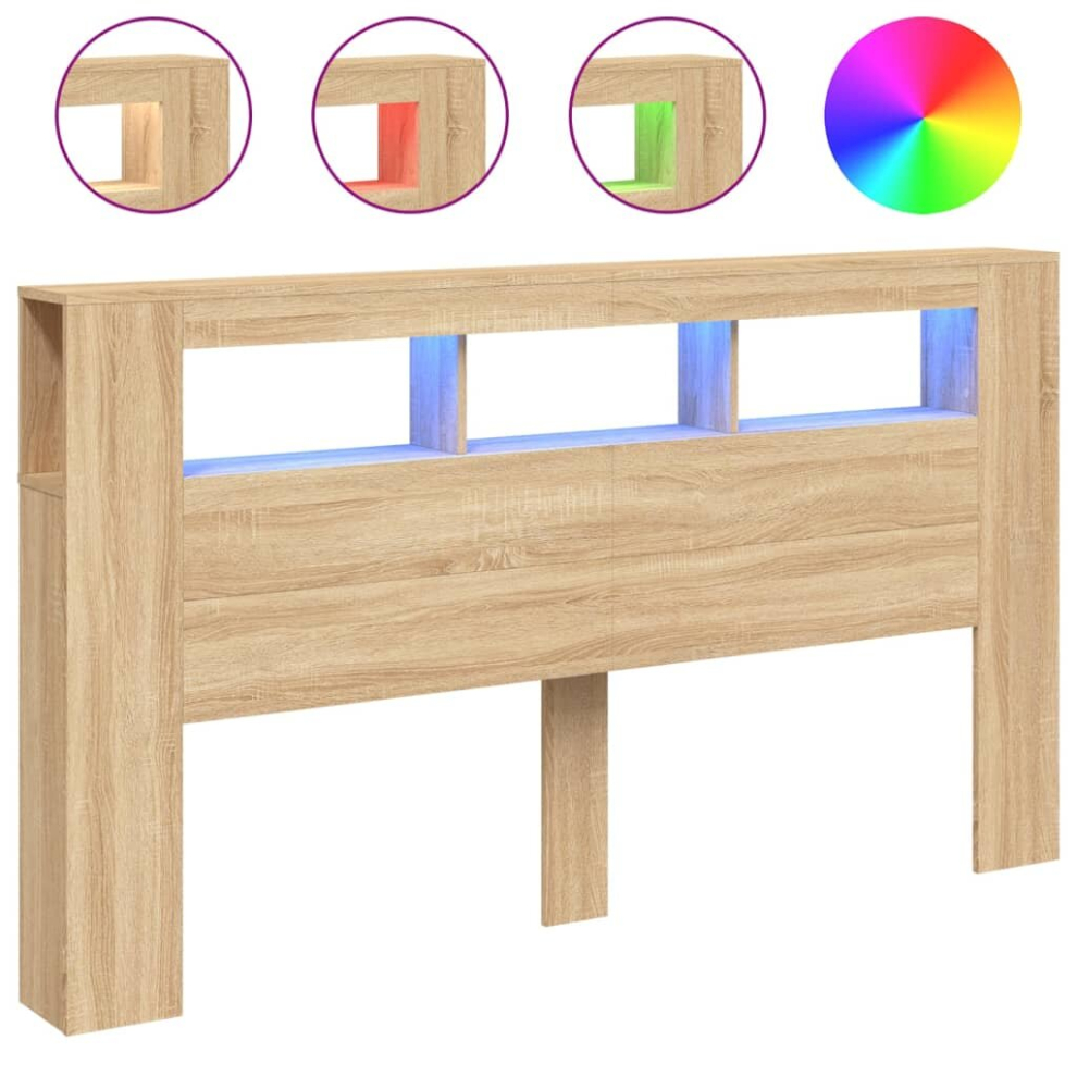 Vidaxl (Sonoma Oak, 180 X 103.5 Cm) Led Headboard Bed Header Bedroom Storage Bed Headboard Engineered Wood