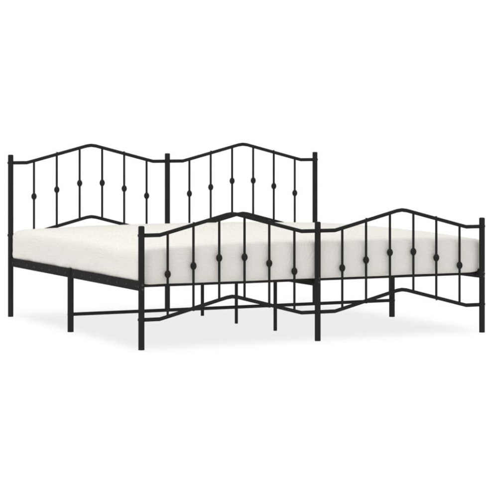 Vidaxl (Black, 193 X 203 Cm/With Headboard & Footboard) Metal Bed Frame Home Bedroom Bed Base Mattress Foundation Bedstead