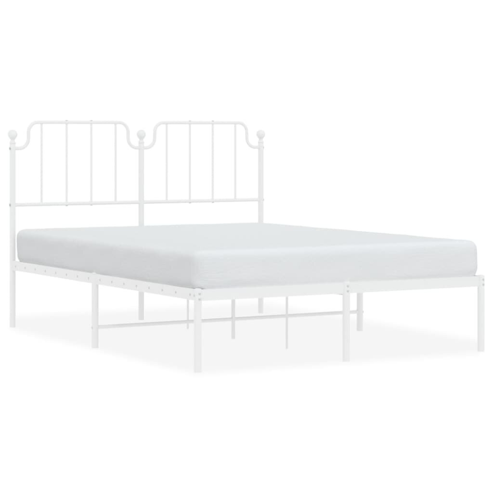 (white, 150 x 200 cm/with headboard) vidaXL Metal Bed Frame Home Bedroom Bed Base Mattress Foundation Bedstead