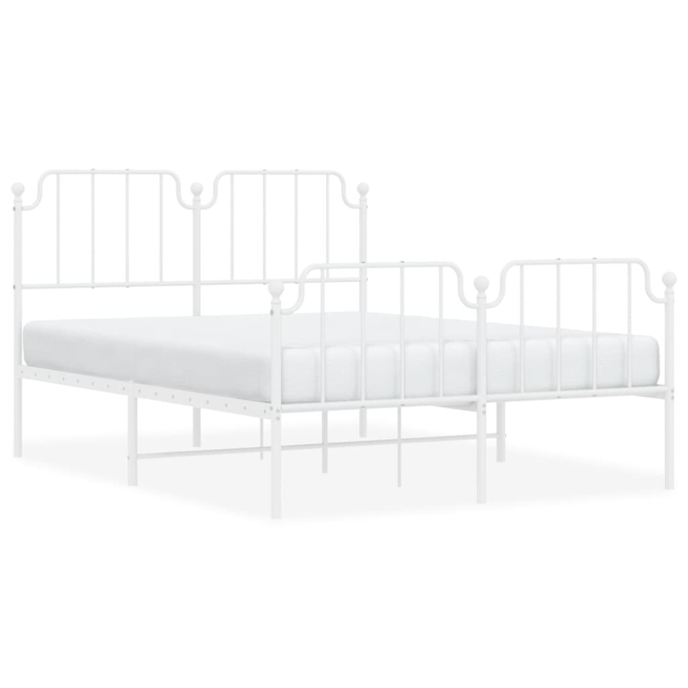 Vidaxl (White, 140 X 190 Cm/With Headboard & Footboard) Metal Bed Frame Home Bedroom Bed Base Mattress Foundation Bedstead