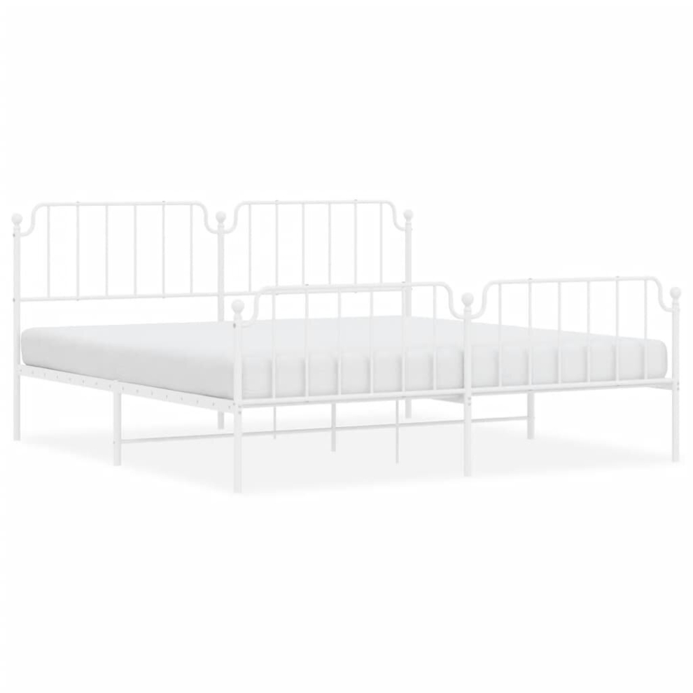 (white, 200 x 200 cm/with headboard & footboard) vidaXL Metal Bed Frame Home Bedroom Bed Base Mattress Foundation Bedstead