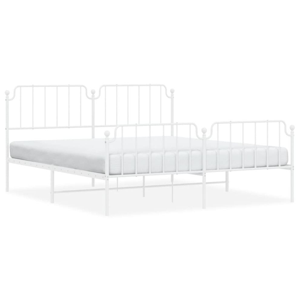 Vidaxl (White, 183 X 213 Cm/With Headboard & Footboard) Metal Bed Frame Home Bedroom Bed Base Mattress Foundation Bedstead