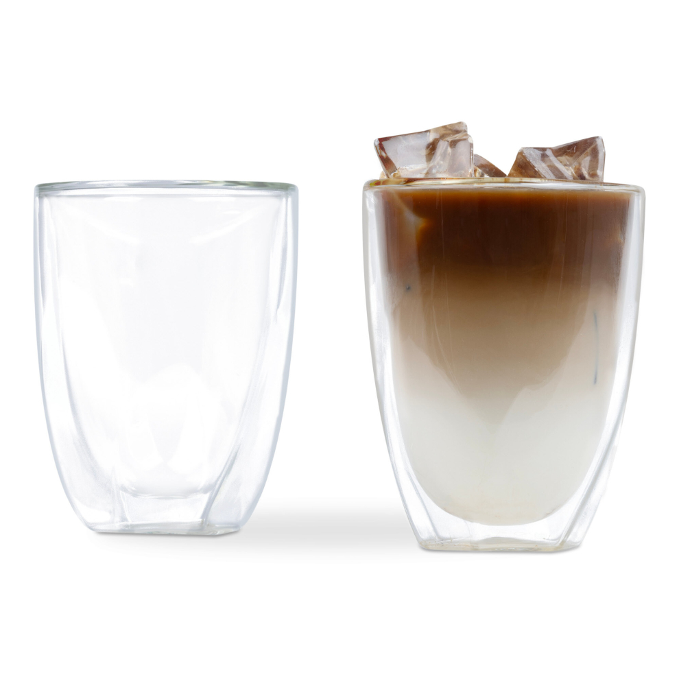 LIVIVO Set of 2 Double Walled Twist Insulated Coffee Glass Mugs