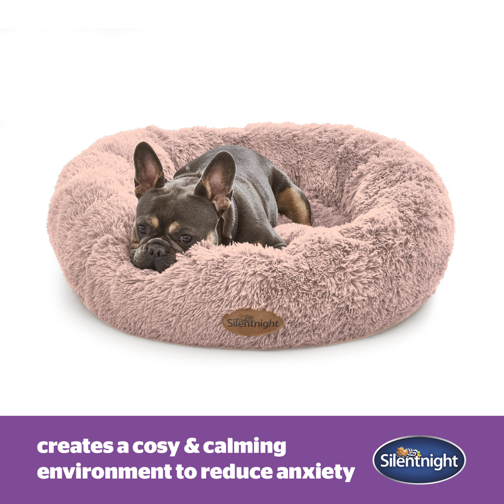 (Small/Medium, Blush) Silentnight Calming Donut Pet Bed Round Soft Doghnout Cushion for Dogs and Cats