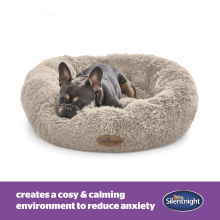 (Small/Medium, Natural) Silentnight Calming Donut Pet Bed Round Soft Doghnout Cushion for Dogs and Cats