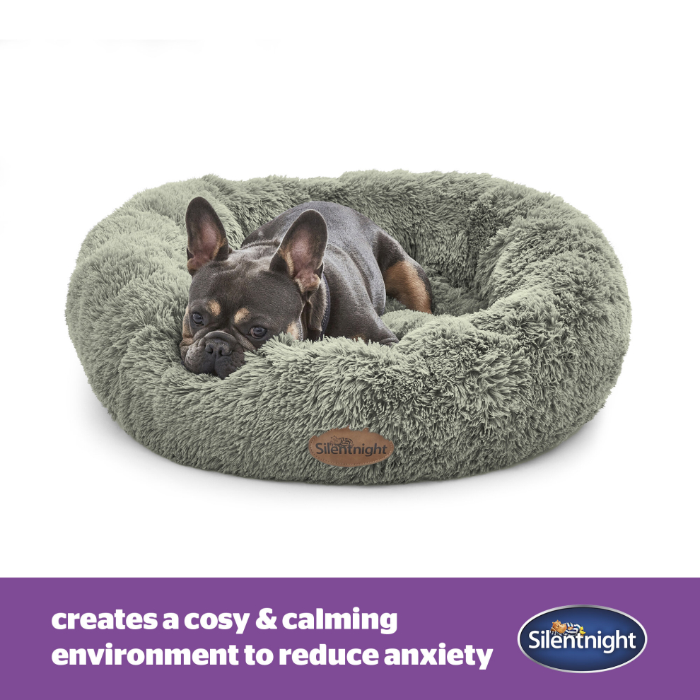 (Small/Medium, Sage) Silentnight Calming Donut Pet Bed Round Soft Doghnout Cushion for Dogs and Cats