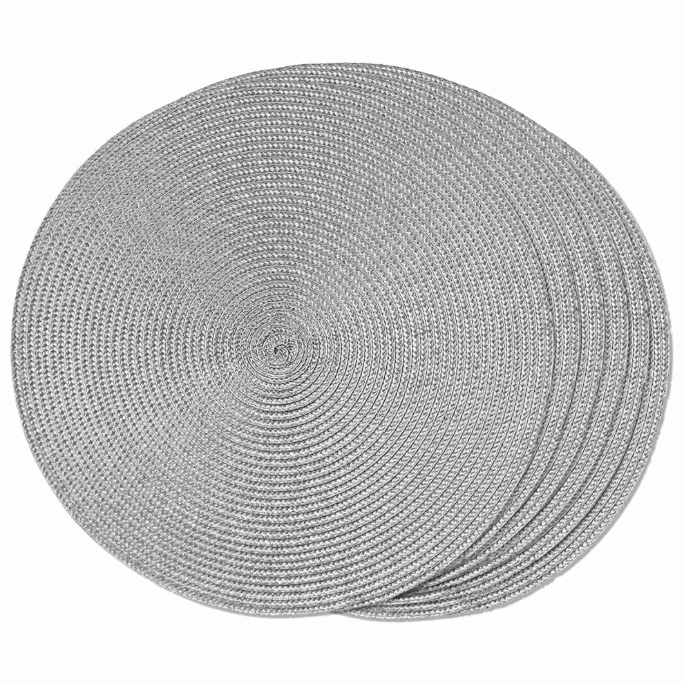 Round Braided Placemats Set of 6 Table Mats for Dining Tables Woven Washable Non- Place Mats 15 Inch(Light Grey)