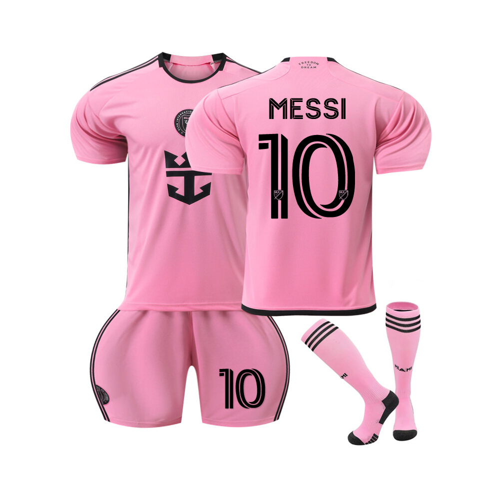 (24, PINK 10B) 2024 Boys Girls Football Jersey Suit Miami Home MESSI 10# SUAREZ 9# Kids Sports Fans soccer Jersey set