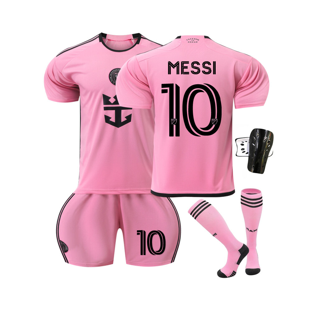 (26, PINK 10A) 2024 Boys Girls Football Jersey Suit Miami Home MESSI 10# SUAREZ 9# Kids Sports Fans soccer Jersey set