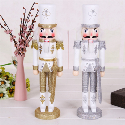 30CM Christmas Nutcracker Puppet Wooden Handicraft Christmas Desktop Silver 1