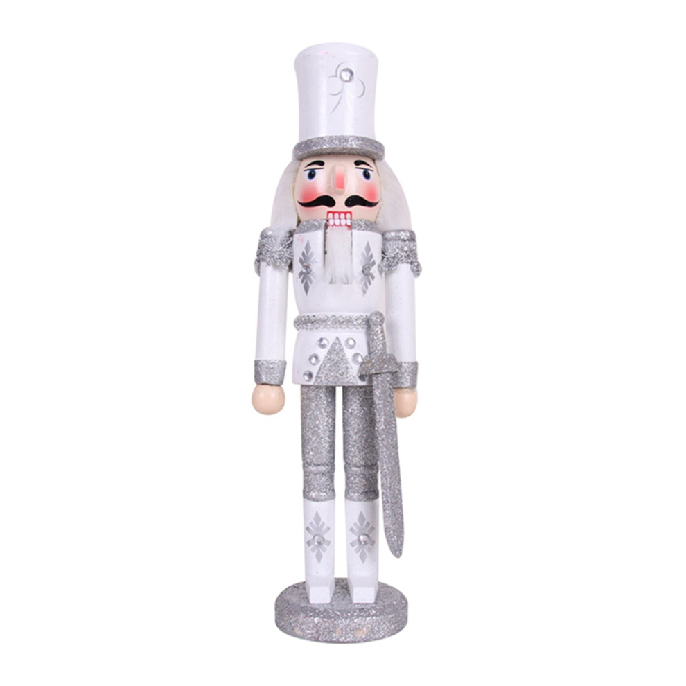 Tlily 30Cm Christmas Nutcracker Puppet Wooden Handicraft Christmas Desktop Silver