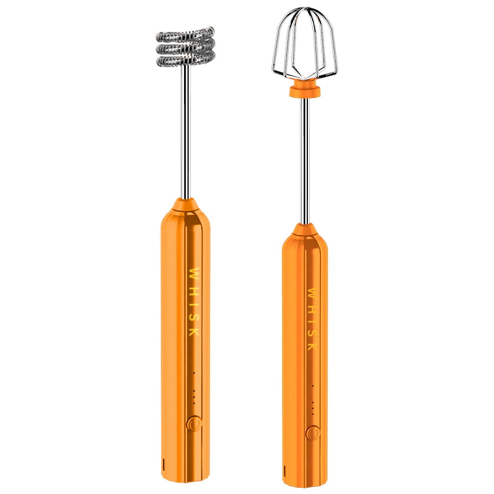 USB Rechargeable Electric Whisk Egg Beater Handheld Coffee Blender Household Milk Shaker Mixer Frother Foamer Orange