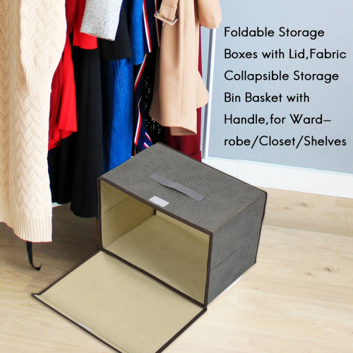Foldable Storage Boxes with Lid,Fabric Collapsible Storage Bin Basket with Handle,for Wardrobe