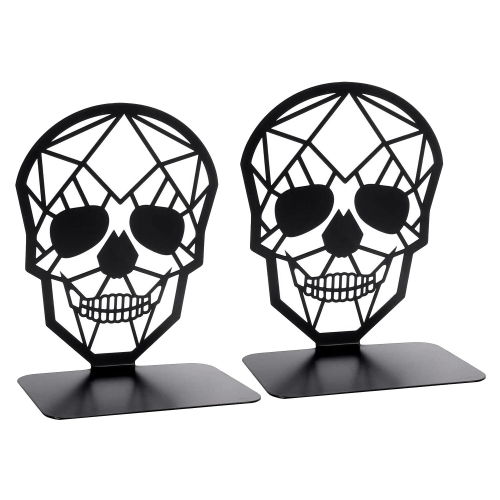 2 Pack Skull Design Black Bookend,Book Ends for Shelves Books,Book Shelf Holder Home Office Decorative Desktop Organizer