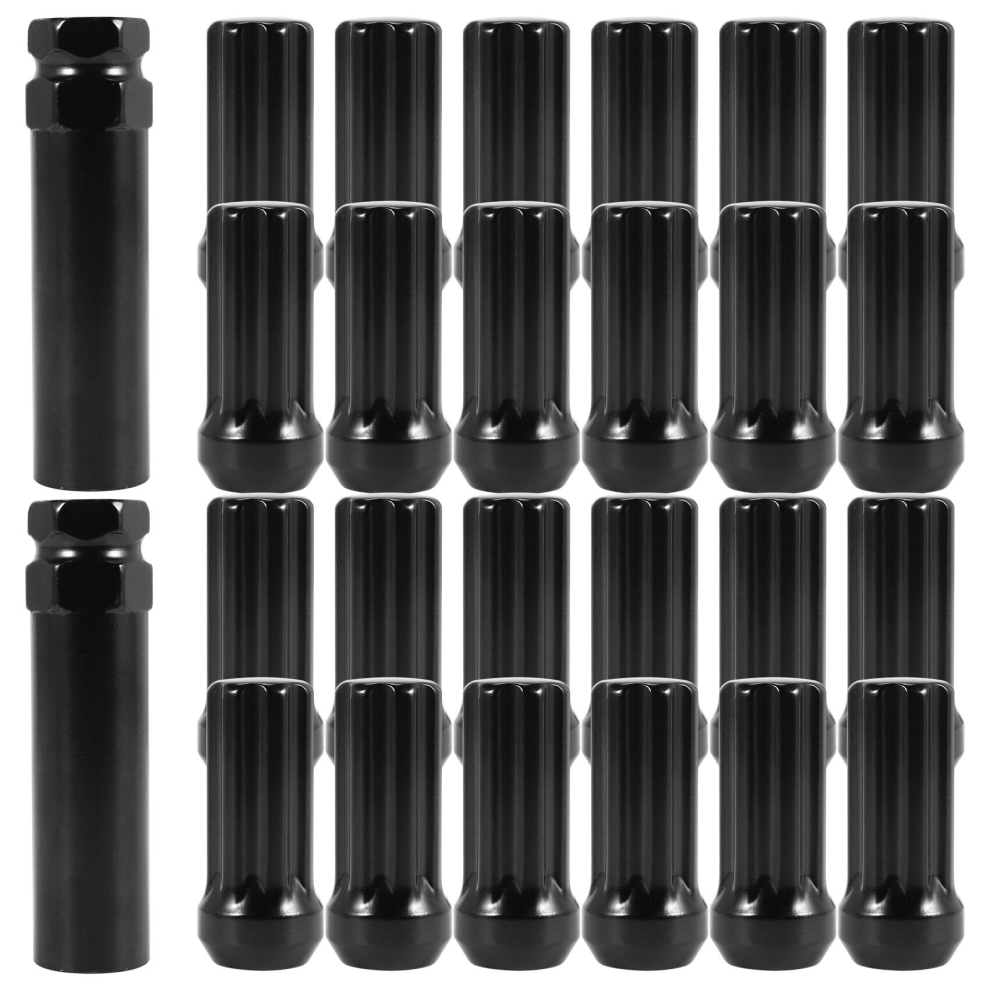 M14X1.5 Wheel Lug Nuts, 24 Pieces 14Mmx1.5 7 Spline Drive Awl Cone Lug Nuts 2Inch Long Black with 2 Socket Key-image-OPC-PD9ZR6J-NEW