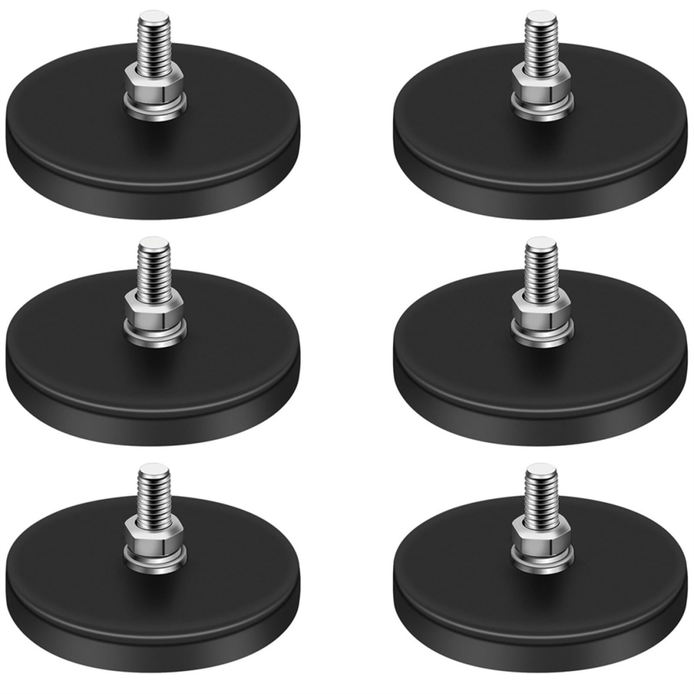 Rubber Coated Magnets,22Lbs Neodymium Magnet Base With M6 Threaded Magnet With Bolts And Nuts,Strong Magnets Hold 6Pcs 4851069234129