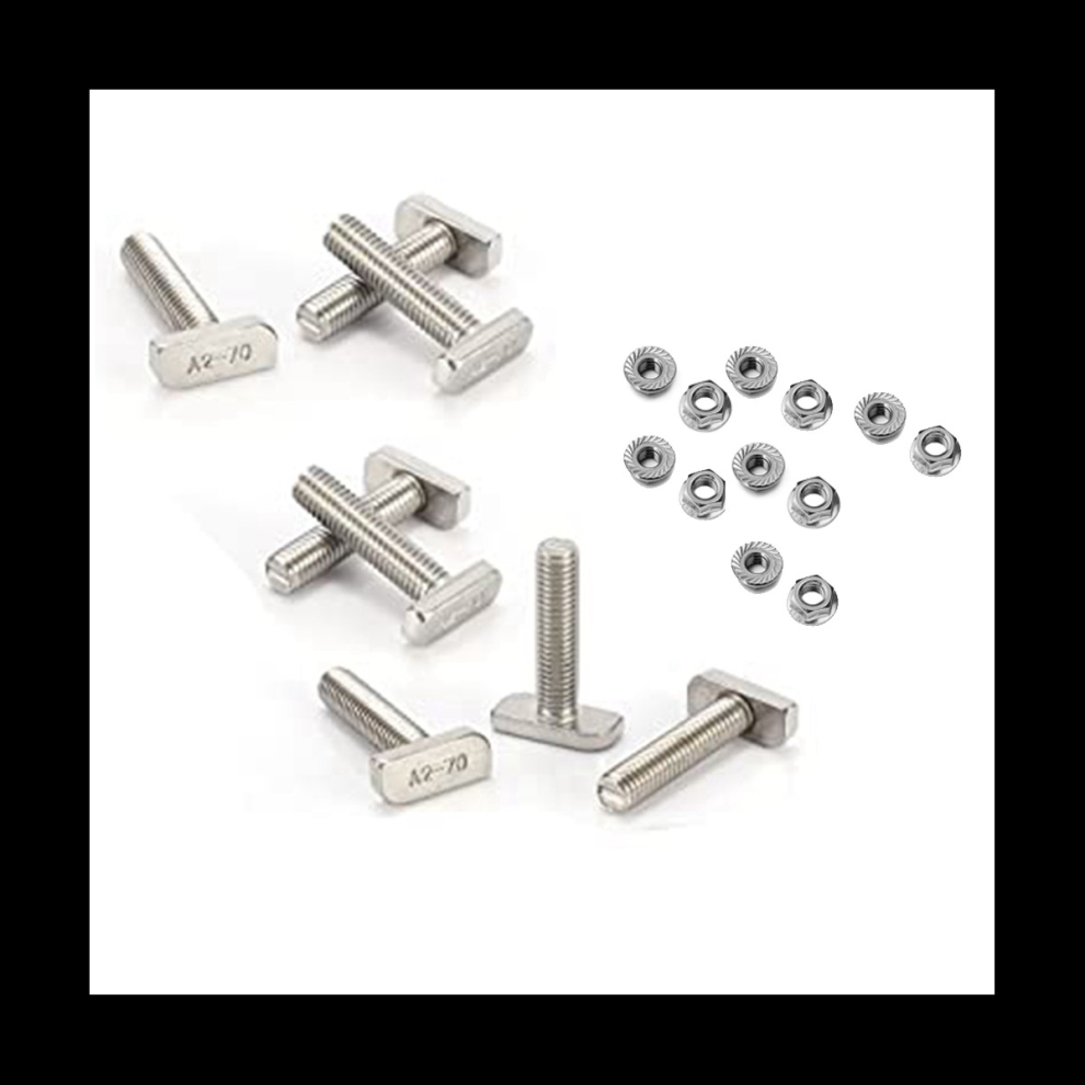 12Pcs T Slot Bolt Replacement,M10 X 25 Screws, A2-70 Rail Track Screws Track Nuts With 12 Flange Nut 4851069234891