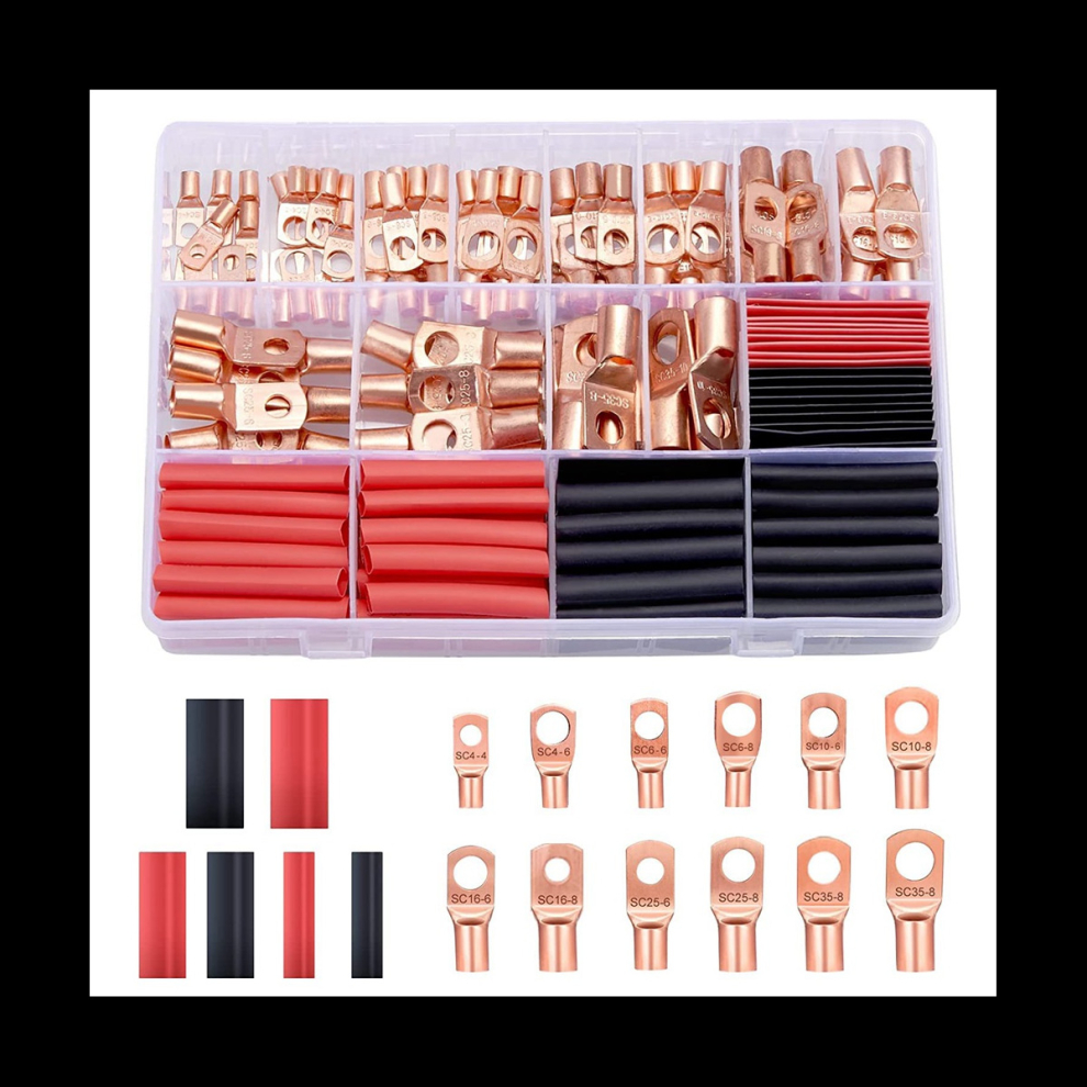 240Pcscopper Wire Lugs Battery Terminals Battery Cable Ends,Awg 2 4 6 8 10/12 Gauge Wireconnectors,For Marine Electrical 4851069236314