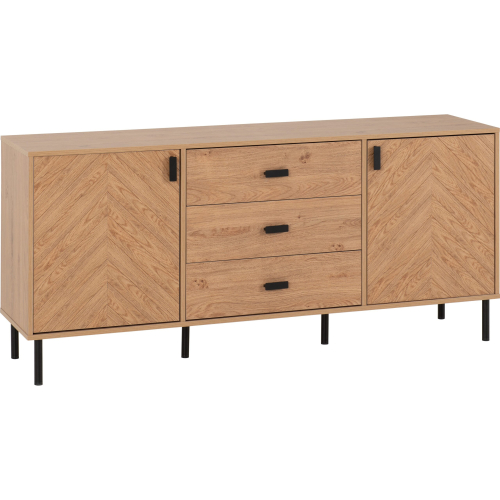 Seconique Leon 2 Door 3 Drawer Sideboard Medium Oak Effect Metal Legs